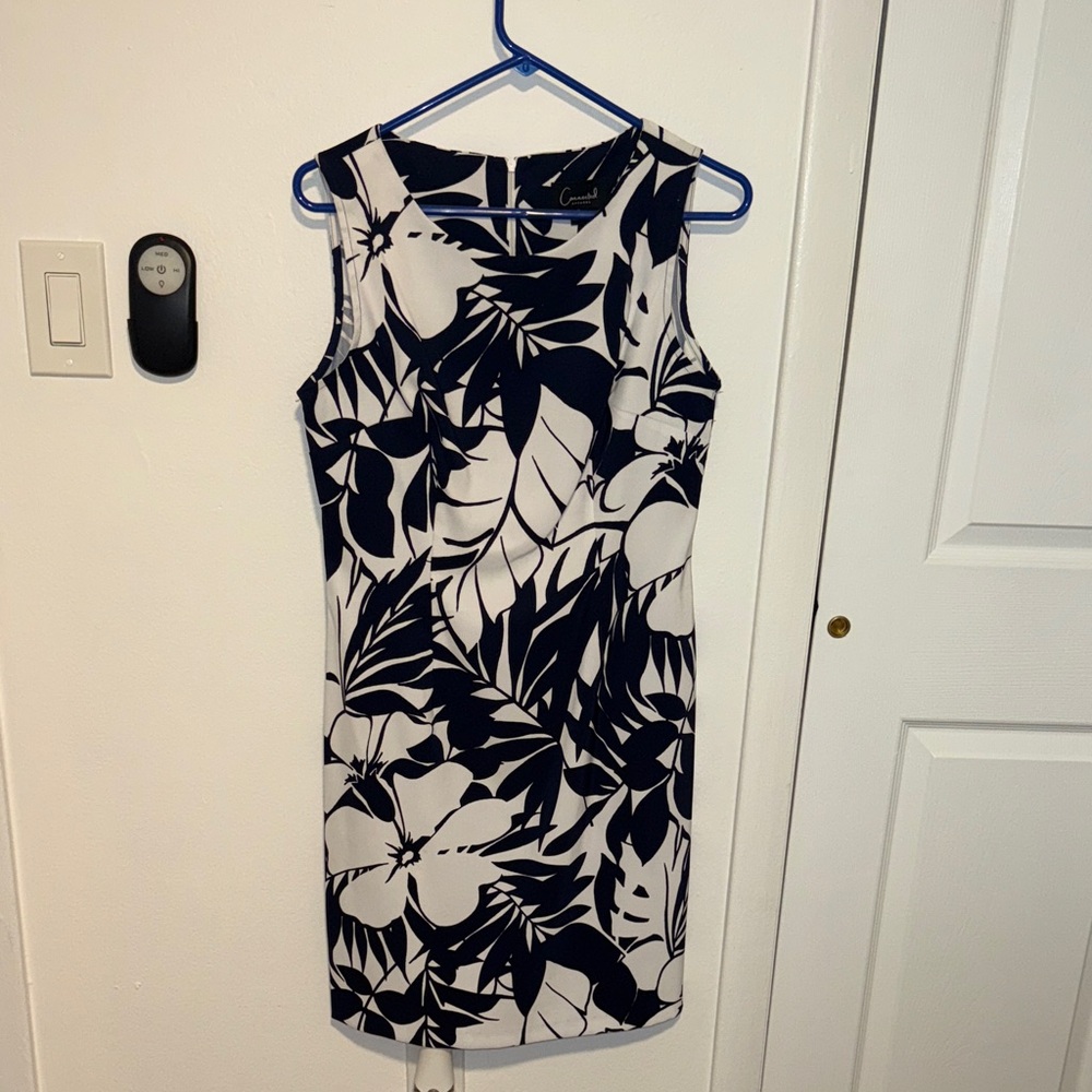 Connected Apparel Navy and White Floral Mini Dress